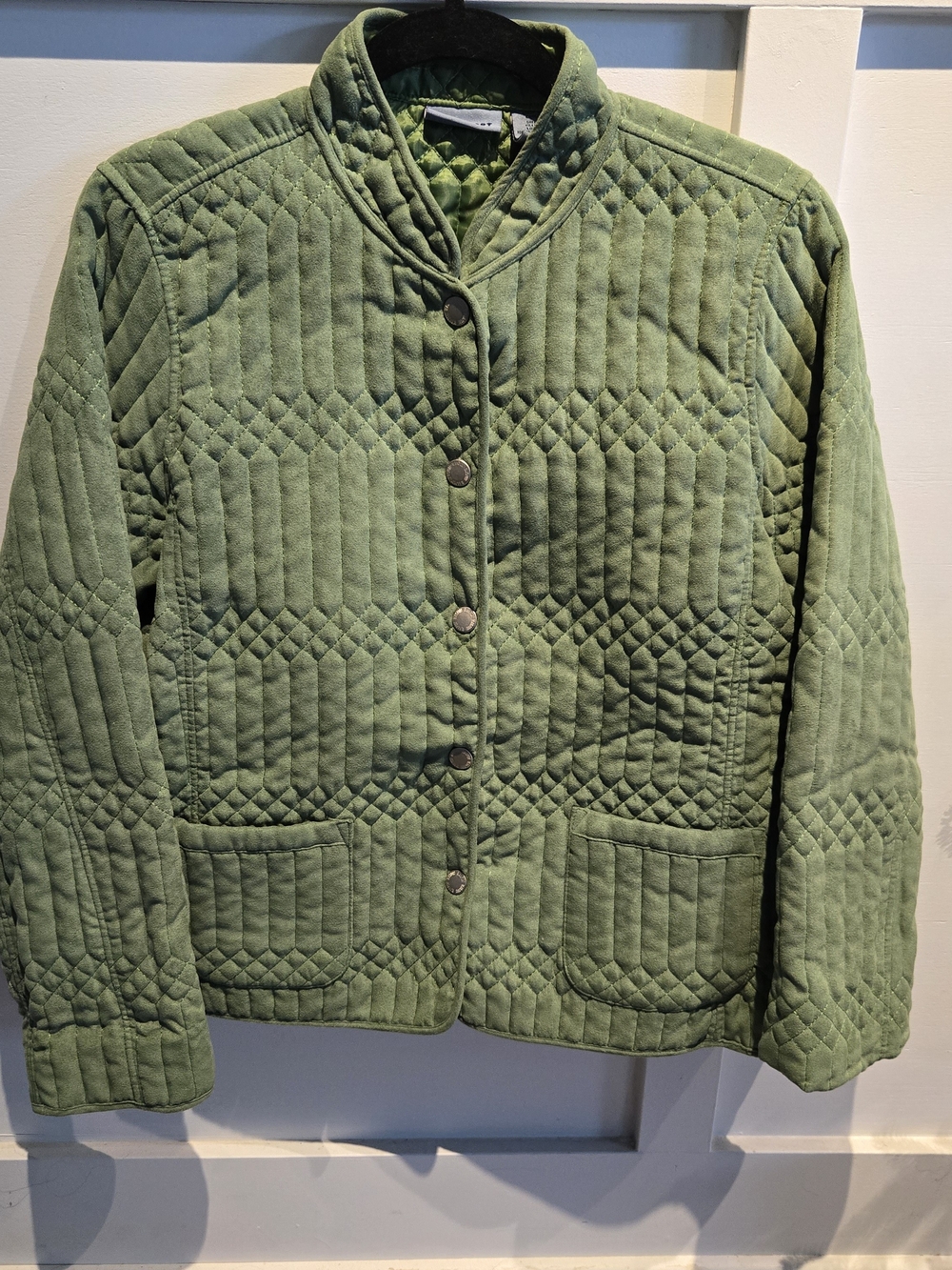 Blassport Asian Inspired Ladies Emerald Green poly Quilted Faux Suede  Jacket Lg